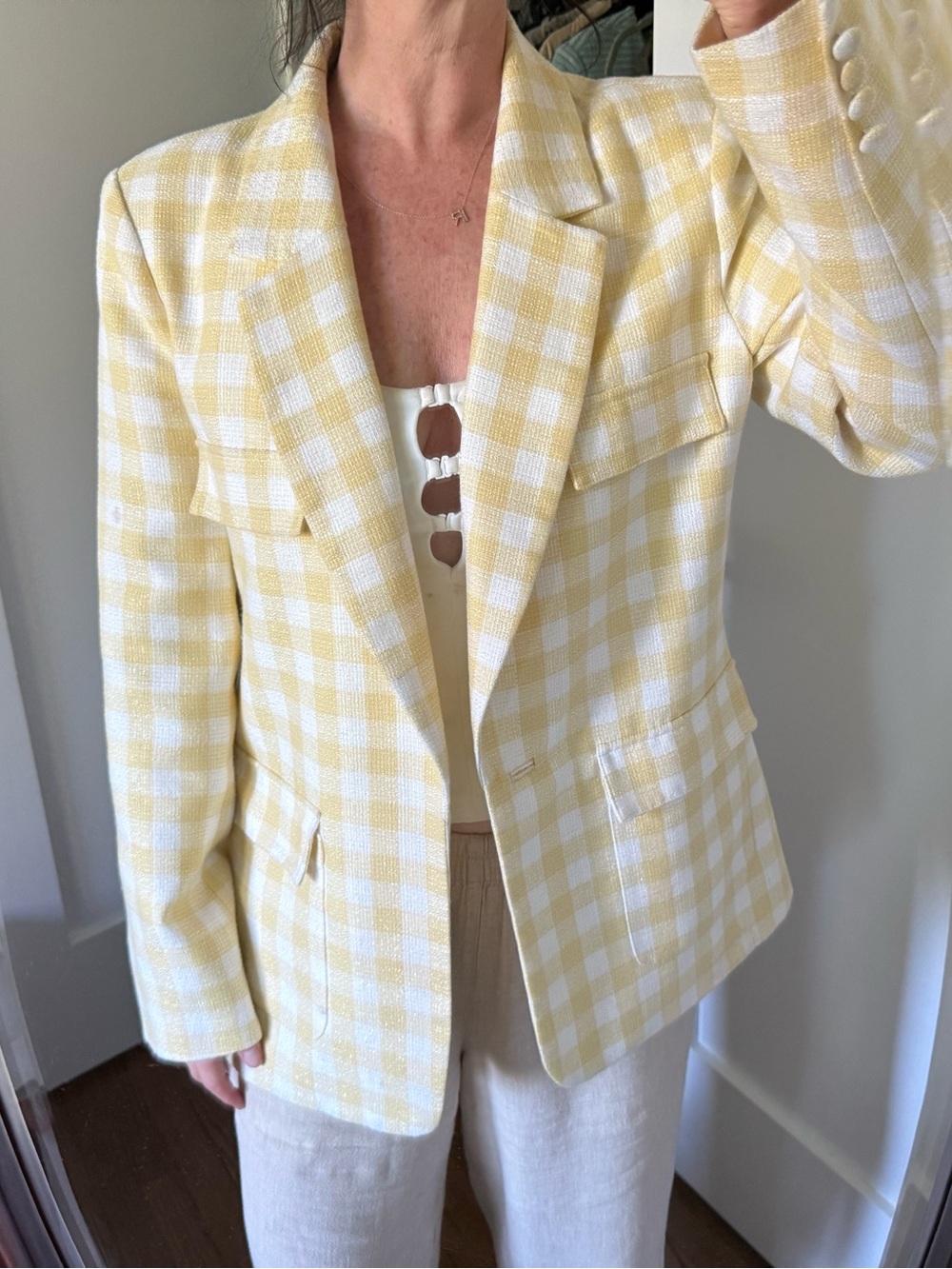 Camila Coelho Yellow and White Plaid Blazer